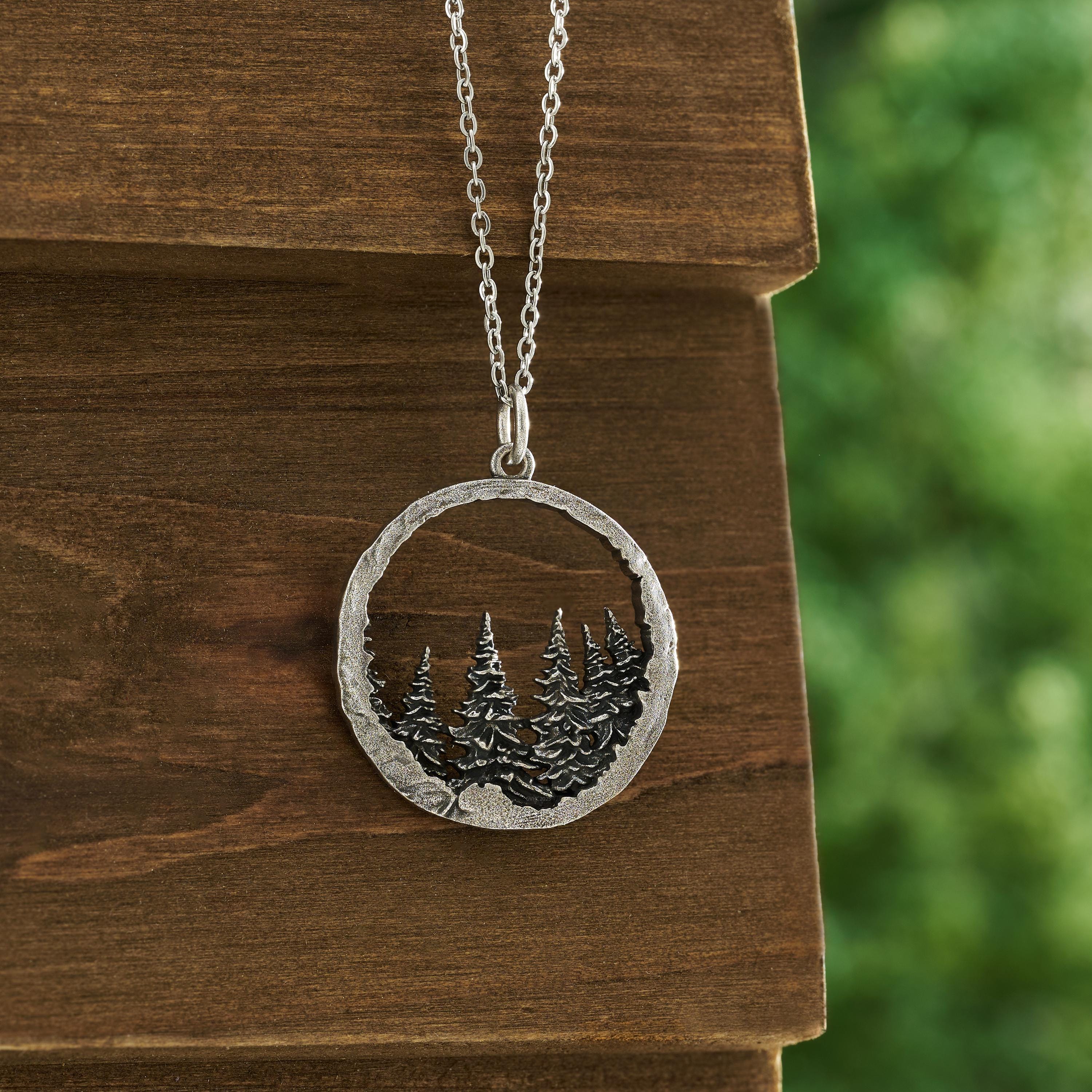 Whispering Pines Necklace, Elegant Pine Forest Jewelry, Handmade Evergreen Tree Jewelry, Winter Accessory, Rustic Silver Pine Tree Jewelry