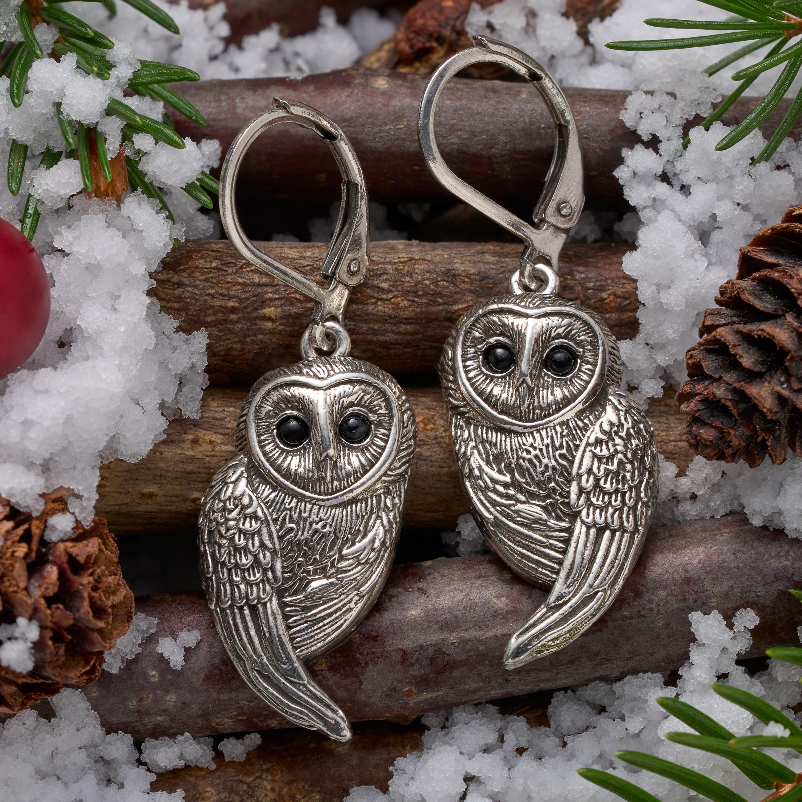 Leverback Vintage Barn Owl Earrings, Rustic Silver Owl Jewelry, Symbolic Nature Earrings, Surgical S