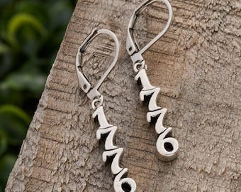 1776 Earrings, Silver Patriotic Leverbacks, Americana Heritage Jewelry, 4th of July Gift