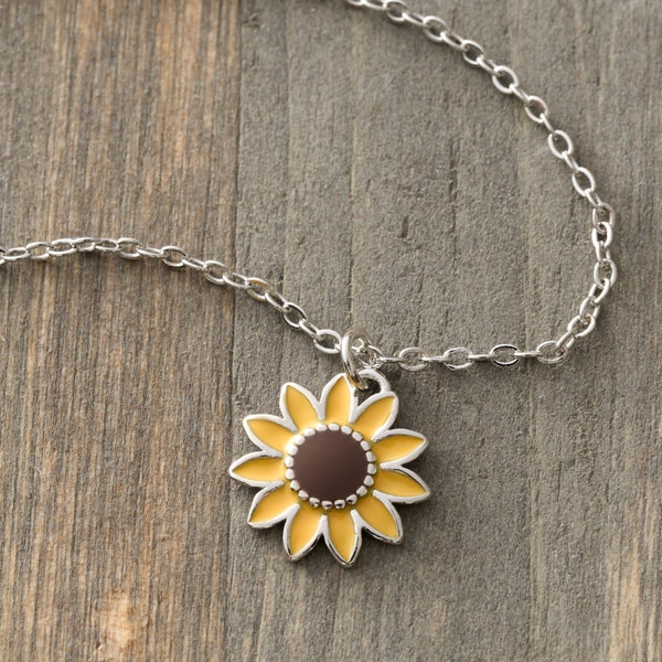 Little Sunflower Necklace, Handmade Sunflower Jewelry, Minimalist Flower Necklace, Summer Flower Necklace, Fall Thanksgiving Gift for Her