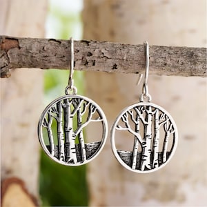 Birch Tree Earrings, Handmade Nature Whimsical Tree Jewelry, Sterling Silver Hooks, Hypoallergenic, Forest Woodland Jewelry, Tree Lover Gift