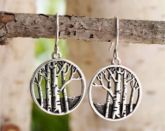 Birch Tree Earrings, Handmade Nature Whimsical Tree Jewelry, Sterling Silver Hooks, Hypoallergenic, Forest Woodland Jewelry, Tree Lover Gift