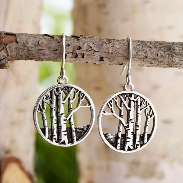Birch Tree Earrings, Handmade Nature Whimsical Tree Jewelry, Sterling Silver Hooks, Hypoallergenic, Forest Woodland Jewelry, Tree Lover Gift