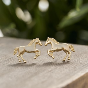 Gold Sterling Silver Galloping Horse Studs, Dainty Equestrian Jewelry, Country & Nature-themed Jewelry, Minimalist Studs, Horse Lover Gift