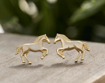 Gold Sterling Silver Galloping Horse Studs, Dainty Equestrian Jewelry, Country & Nature-themed Jewelry, Minimalist Studs, Horse Lover Gift