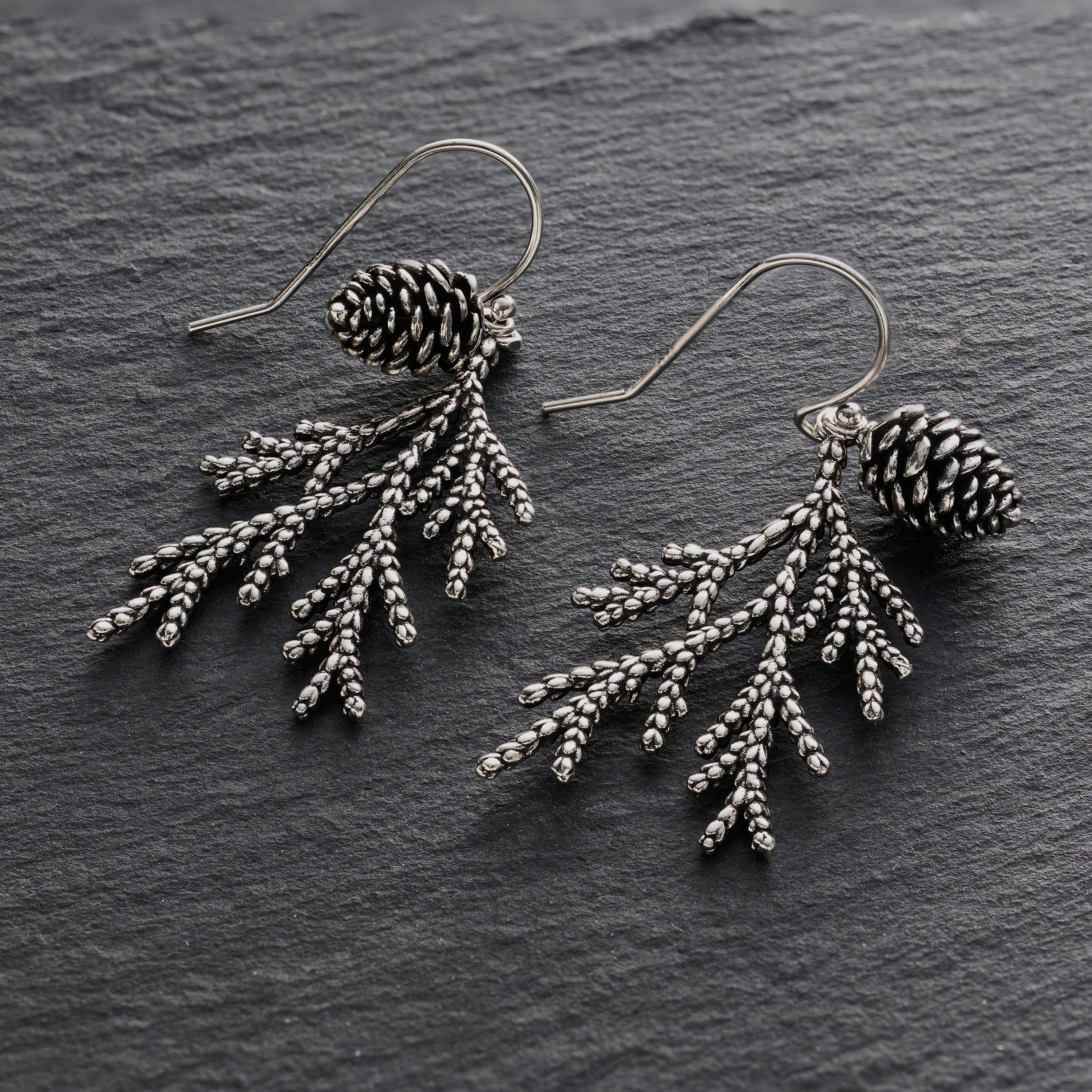Pine Branch Earrings, Boho Branch Whimsical Tree Jewelry, Rustic Silver Evergreen, Pine Tree Branch Gift, Minimalist Earrings, Handmade Gift