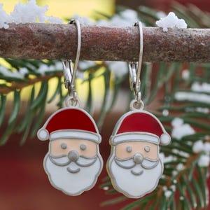 Leverback Enamel Santa Claus Earrings