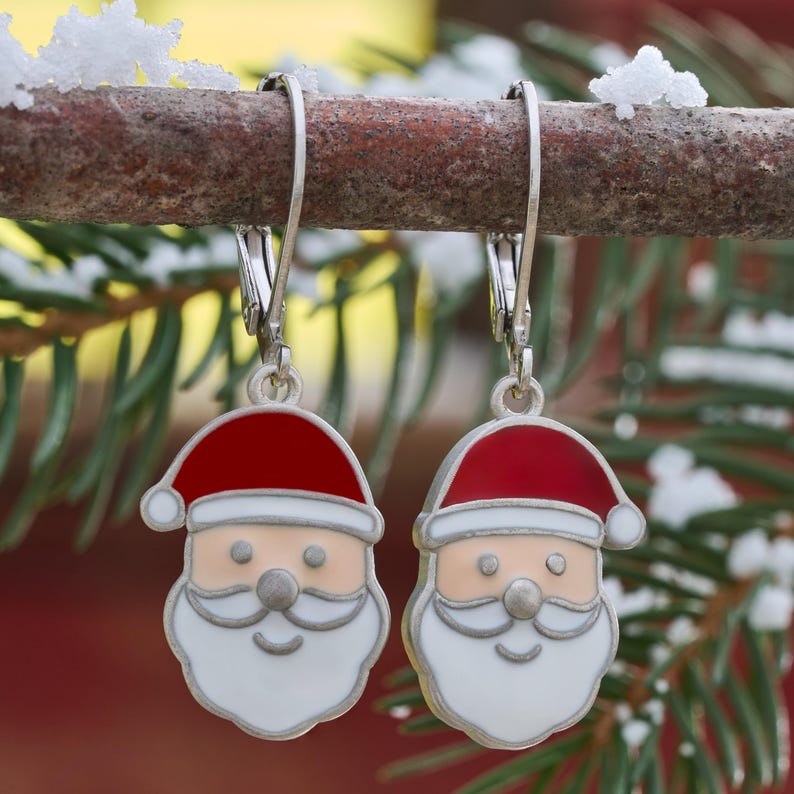 Leverback Enamel Santa Claus Earrings