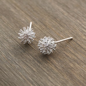 Sterling Silver Dandelion Studs, Hypoallergenic, 3D Silver Earrings, Nature Inspired, Dainty Minimalist, Everyday Jewelry, Unique Gift Idea