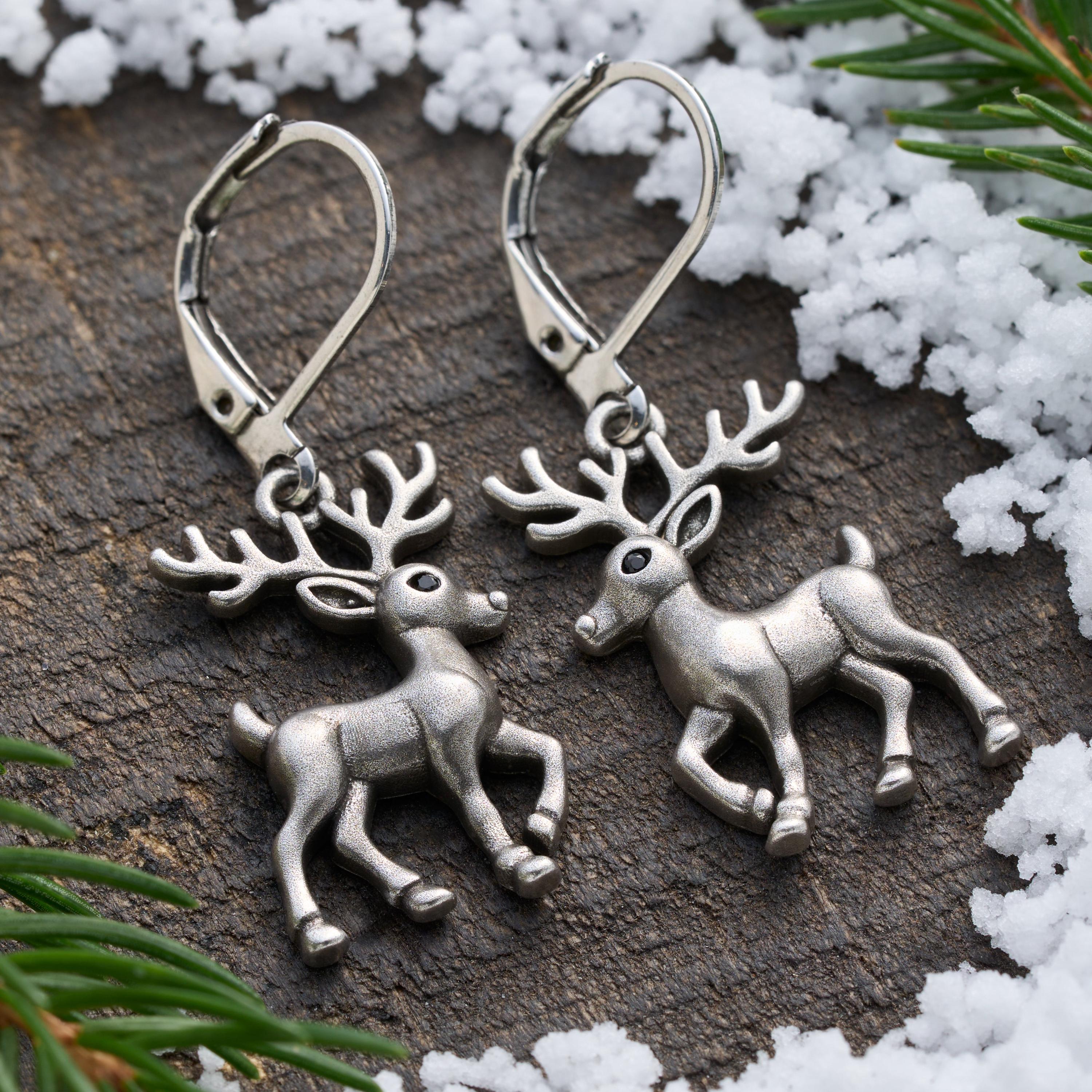 Boucles D'oreilles Snowflake Reindeer En Argenté - Cadeau De Noël Magicbax, Clous à Visser