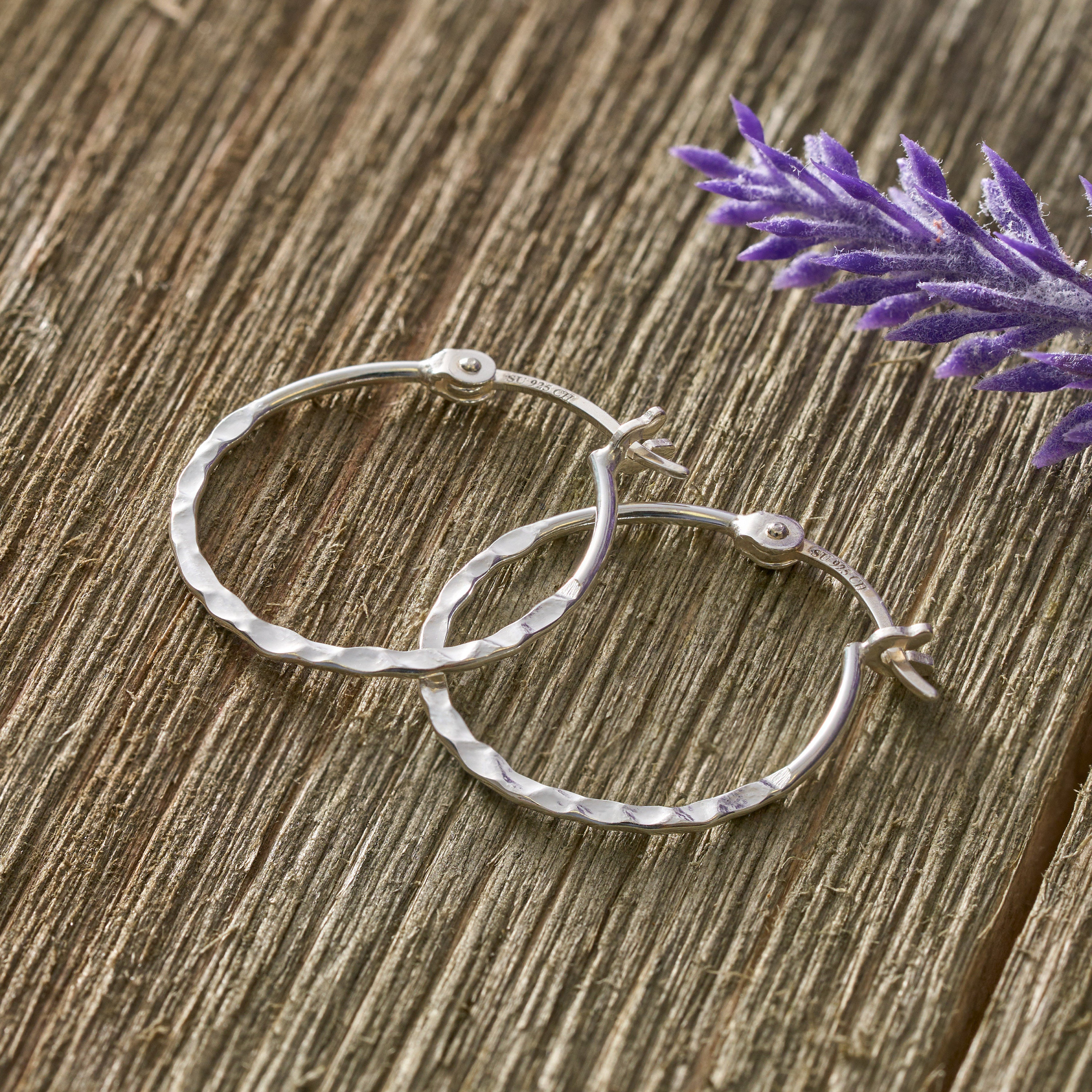 Sterling Silver Hoop Earrings - Minimalist Handmade Hammered Silver Hoops, Hypoallergenic, Nickel Free Jewelry, Nature Themed Country Style