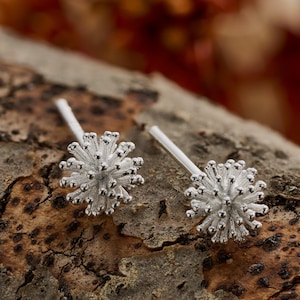 Sterling Silver Dandelion Studs, Hypoallergenic, 3D Silver Earrings, Nature Inspired, Dainty Minimalist, Everyday Jewelry, Unique Gift Idea