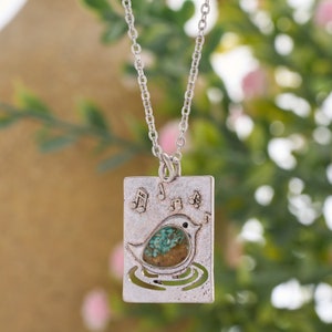 Singing Sand Birdie Bath Necklace, Dainty Musical Jewelry, Music Note Necklace, Bird Lover Gift, Cute Bird Necklace, Musical Gift for Her