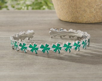 Little Four-Leaf Clover Cuff Bracelet, Shamrock Jewelry, St. Patrick's Day Jewelry, Lucky Irish Jewelry, Spring Cuff Bracelet, Irish Gift