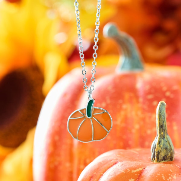 Handmade Pumpkin Pendant Necklace, Enamel Pumpkin, Minimalist Pumpkin, Fall Necklace, Halloween Jewelry, Harvest Charm, Fall Gift for Her