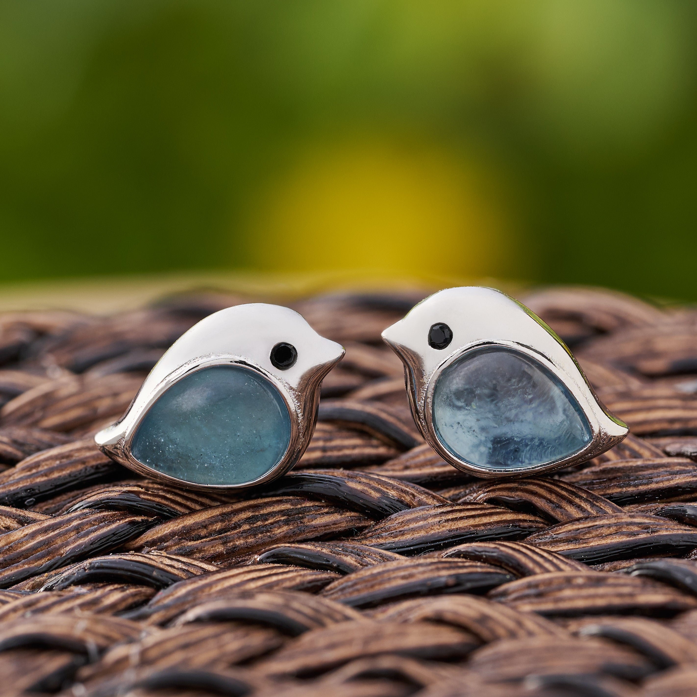 Sterling Silver Aquamarine Gemstone Birdie Studs, Dainty Nature Jewelry, Handmade Bird Earrings, Cute Bird Jewelry, Hypoallergenic Earrings