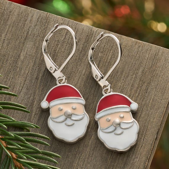 Leverback Enamel Santa Claus Earrings, Adorable Christmas & Holiday Jewelry, Surgical Stainless Steel Leverback Hooks, Minimalist Style
