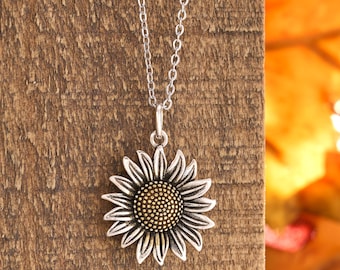 Vintage Sunflower Necklace with Gold Center, Handmade Sunflower Jewelry, Minimalist Flower Necklace, Fall Necklace, Unique Autumn Jewelry