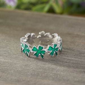 Little Four-Leaf Clover Ring, Shamrock Jewelry, Handmade St. Patrick's Day Jewelry, Lucky Irish Jewelry, Spring Bracelet, Cute Irish Gift image 1