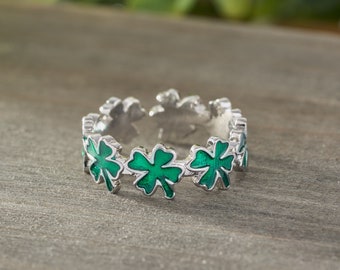 Little Four-Leaf Clover Ring, Shamrock Jewelry, Handmade St. Patrick's Day Jewelry, Lucky Irish Jewelry, Spring Bracelet, Cute Irish Gift