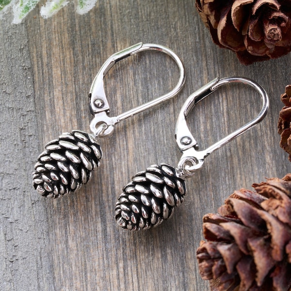 Handmade Leverback Pine Cone Earrings, Pine Tree Jewelry, Rustic Jewelry, Tree Lover Earrings, Winter Earrings, Fall Earrings, Gift for Her