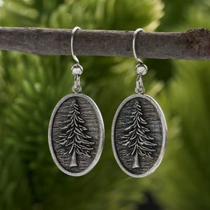 Handmade Pine Tree Earrings, Vintage Silver Tree-Themed Jewelry, Elegant Nature Earrings, Minimalist Wilderness Jewelry, Hypoallergenic