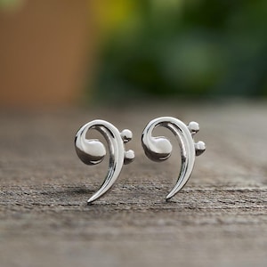 Sterling Silver Bass Clef Stud Earrings, Handmade Music-themed Jewelry, Elegant Earrings for Musicians & Music Lovers, Minimalist Jewelry