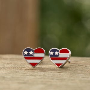 American Flag Studs, Sterling Silver Enamel Earrings, Patriotic Jewelry Gift Idea, Minimalist Country-themed, Hypoallergenic Dainty Earrings