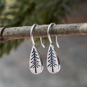 Sterling Silver Daytime Pine Tree Earrings, Handmade Tree Earrings, Pine Tree Jewelry, Winter Jewelry, Fall Jewelry, Tree Lover Gift