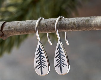 Sterling Silver Daytime Pine Tree Earrings, Handmade Tree Earrings, Pine Tree Jewelry, Winter Jewelry, Fall Jewelry, Tree Lover Gift