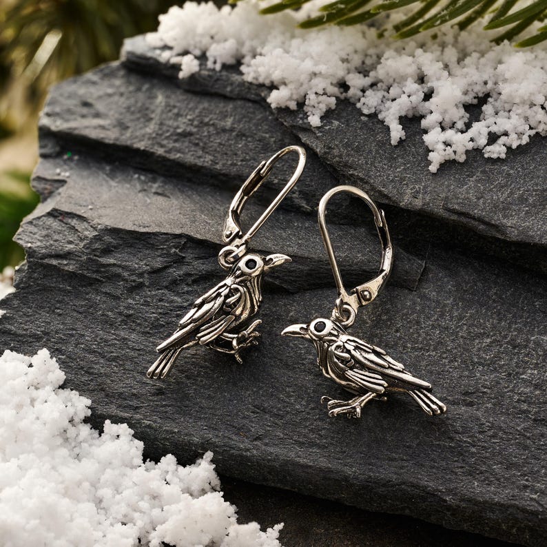 Nevermore Raven Leverback Earrings, Edgar Allan Poe Accessories, Mystical Jewelry, Gothic Earrings, Halloween Earrings, Spooky Fall Jewelry image 8