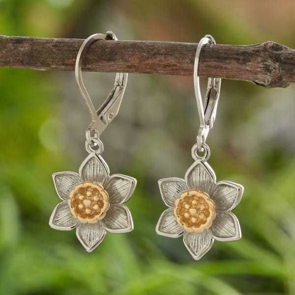 Leverback Daffodil Earrings, Spring Flower Jewelry, Surgical Stainless Steel Leverback Hooks