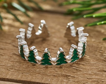 Little Pine Tree Ring, Christmas and Holiday Jewelry, Minimalist Jewelry, Handmade Tree Ring, Cute Evergreen Tree Jewelry, Forest Jewelry