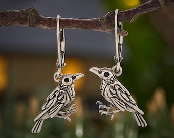 Nevermore Raven Leverback Earrings, Edgar Allan Poe Accessories, Mystical Jewelry, Gothic Earrings, Halloween Earrings, Spooky Fall Jewelry