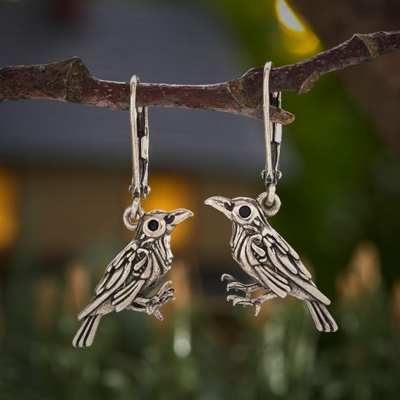 Nevermore Raven Leverback Earrings, Edgar Allan Poe Accessories, Mystical Jewelry, Gothic Earrings, Halloween Earrings, Spooky Fall Jewelry