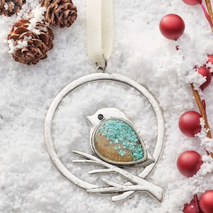 Sand Birdie Ornament, Rustic Christmas Decor, Handmade Xmas Ornament, Bird Tree Decoration, Silver Ornament, Christmas Gift, Holiday Gift