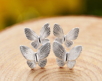 Sterling Silver Fluttering Butterfly Studs, Minimalist Silver