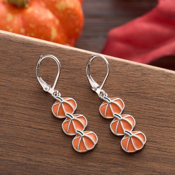 Leverback Triple Pumpkin Earrings, Fall and Autumn Jewelry, Spooky Season Accessories, Handmade Harvest Jewelry, Minimalist, Hypoallergenic