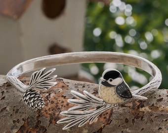 Chickadee Bracelet, Rustic Bird-Inspired Jewelry, Adjustable Style