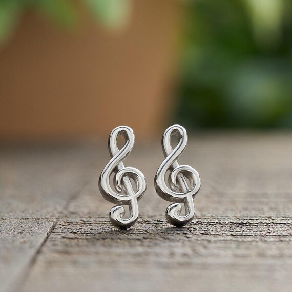 Sterling Silver Treble Clef Stud Earrings, Elegant Music-themed Jewelry, Hypoallergenic Gift for Musicians & Music Lovers, Minimalist Studs