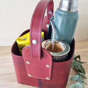 Cowhide Leather Mate Set Basket: Argentine Andes Organizer