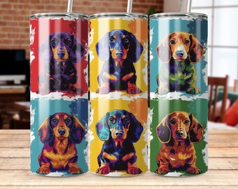 Pop Art Dachshund Tumbler Wrap, Wiener Dog 20 oz Design, PNG Digital Download