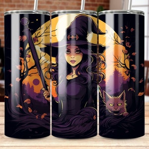 Witch and black cat 20 oz Skinny Tumbler Sublimation Design, Straight & Tapered Wrap, Tumbler Wrap, Tumbler Png, Instant Download