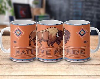 Buffalo Mug Wrap Design: Native Pride Tribal Art (Digital Download)