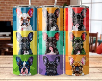 Colorful French Bulldog 20 oz Tumbler Wrap, Cute Dog Lover Insulated Cup, Vibrant Puppy Drinkware Accessory, Gift Idea