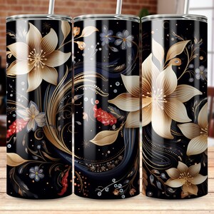 flowers on dark 20 oz Skinny Tumbler Sublimation Design, Straight & Tapered Wrap, Tumbler Wrap, Tumbler Png, Instant Download