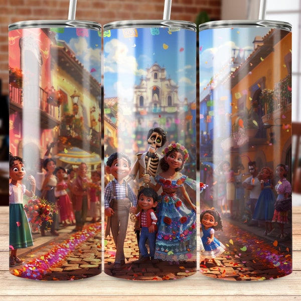 Festive Mexican Street Scene Tumbler Wrap, Colorful Animated Family Design, Vibrant Drinkware Accessory, Gift Idea