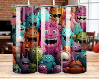 cute monsters 20 oz Skinny Tumbler Sublimation Design, Straight & Tapered Wrap, Tumbler Wrap, Tumbler Png, Instant Download
