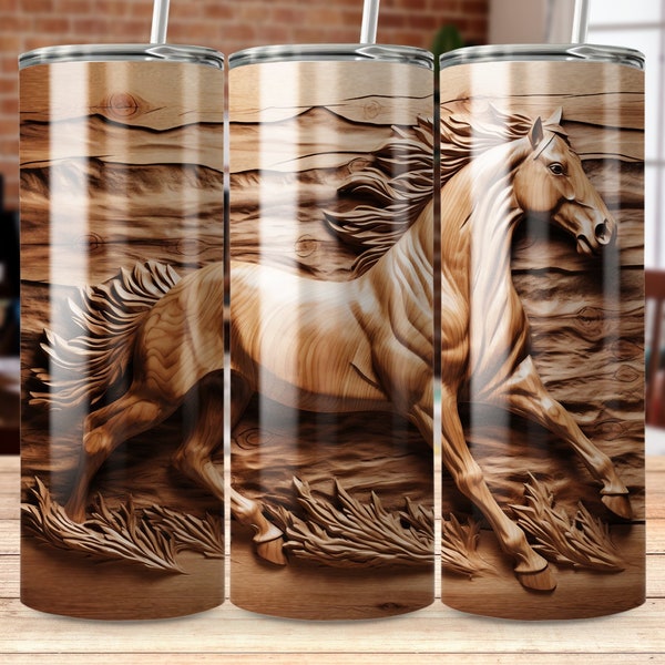 horse carving 20 oz Skinny Tumbler Sublimation Design, Straight & Tapered Wrap, Tumbler Wrap, Tumbler Png, Instant Download