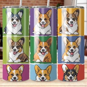 Corgi Dog 20 oz Tumbler Wrap, Cute Cartoon Corgi Pop Art, Dog Lover Gift, Insulated Cup Sleeve, Pet Illustration, Custom Drinkware Accessory
